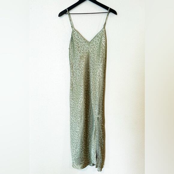 Show Me Your MuMu Zio Slip Midi Dress Sage Cheetah Size Medium - Picture 2 of 7